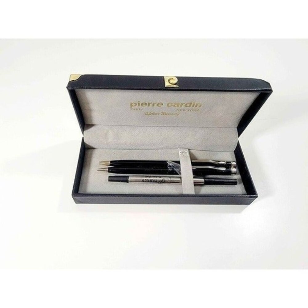 Pierre Cardin Black Boxed Pen and Pencil Set with Silver Accent Unused